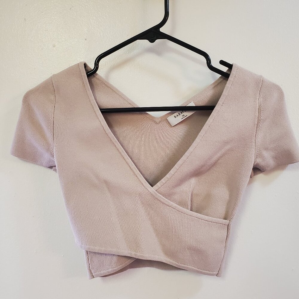 Aritzia Babaton Blush Pink Stretch Wrap Top